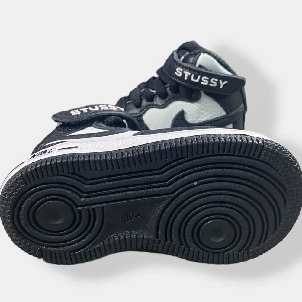 Nike x Stussy Air Force 1 Mid TD Black / White Toddler size 4C DN4160-002 New
